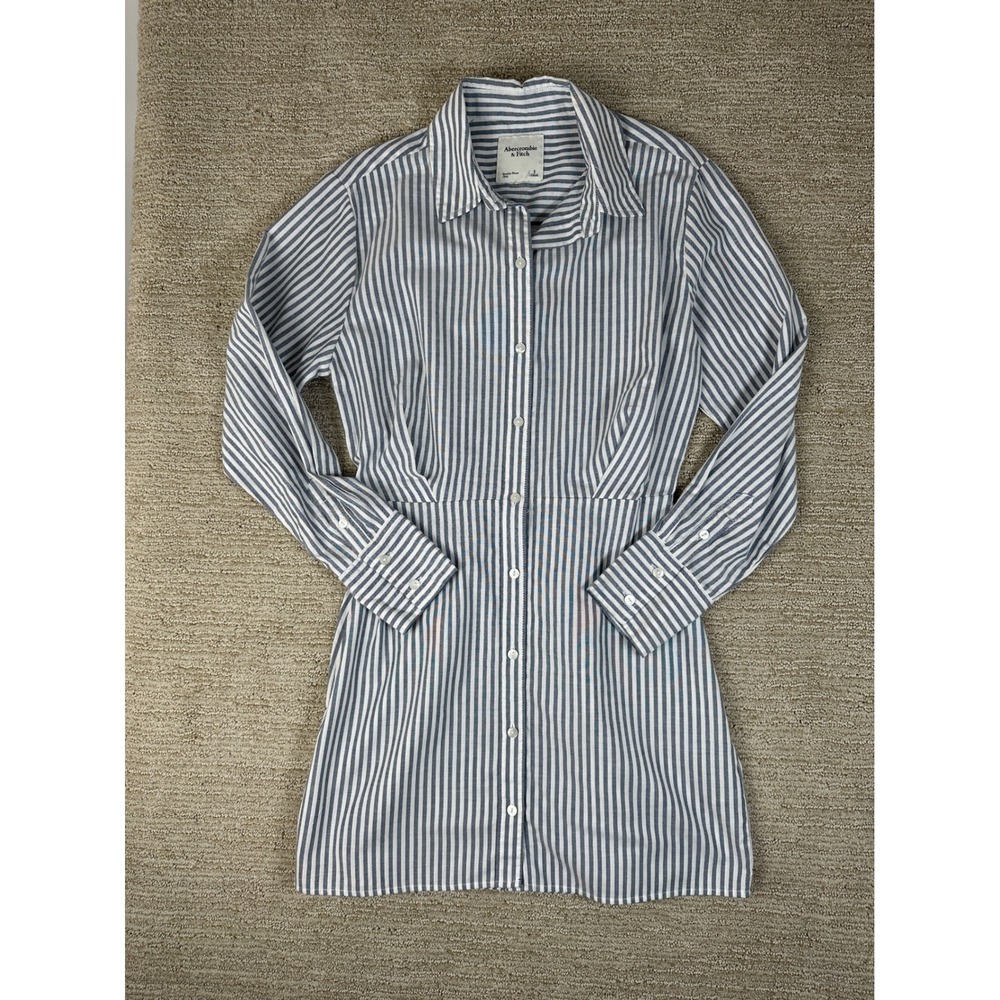 Abercrombie & Fitch Blue White Striped Shirt Dress Long Sleeve Mini Size S New